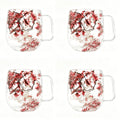Double Wall Glass Coffee Cups with Handle Set of 4 ¨C Borosilicate Thermal Mugs for Latte Cappuccino Tea | Dried Flower & Petal Design Transparent Drinkware for Office Home Gifts