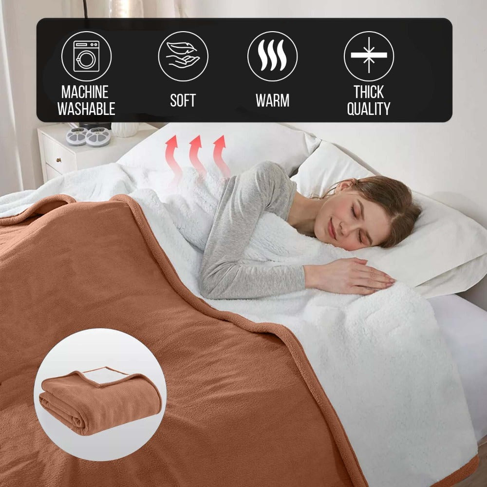 480GSM Sherpa Fleece Blanket ¨C Double-Sided Heavy Warm Throw for Couch, Bed & Travel, Reversible All Season, 13 Colors, 3 Sizes
