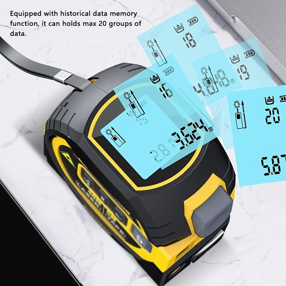 Laser Distance Meter 3-in-1 60M Laser Rangefinder with 5M Tape Measure Laser Cross Line Area Volume Pythagorean Measurement 20 Data Memory for Construction Housing Survey