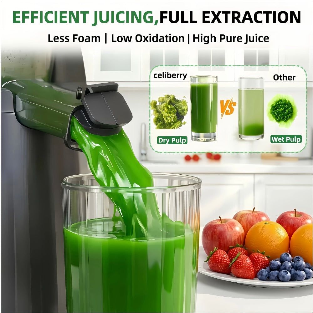 Masticating Juicer Cold Press - 4.25¡± Wide Feed Chute Auto-Feed Slow Juicer for Whole Fruits & Vegetables, 98% Juice Extraction, Quiet Motor, Easy to Clean, Compact for 1-2 People, Multiple Colors