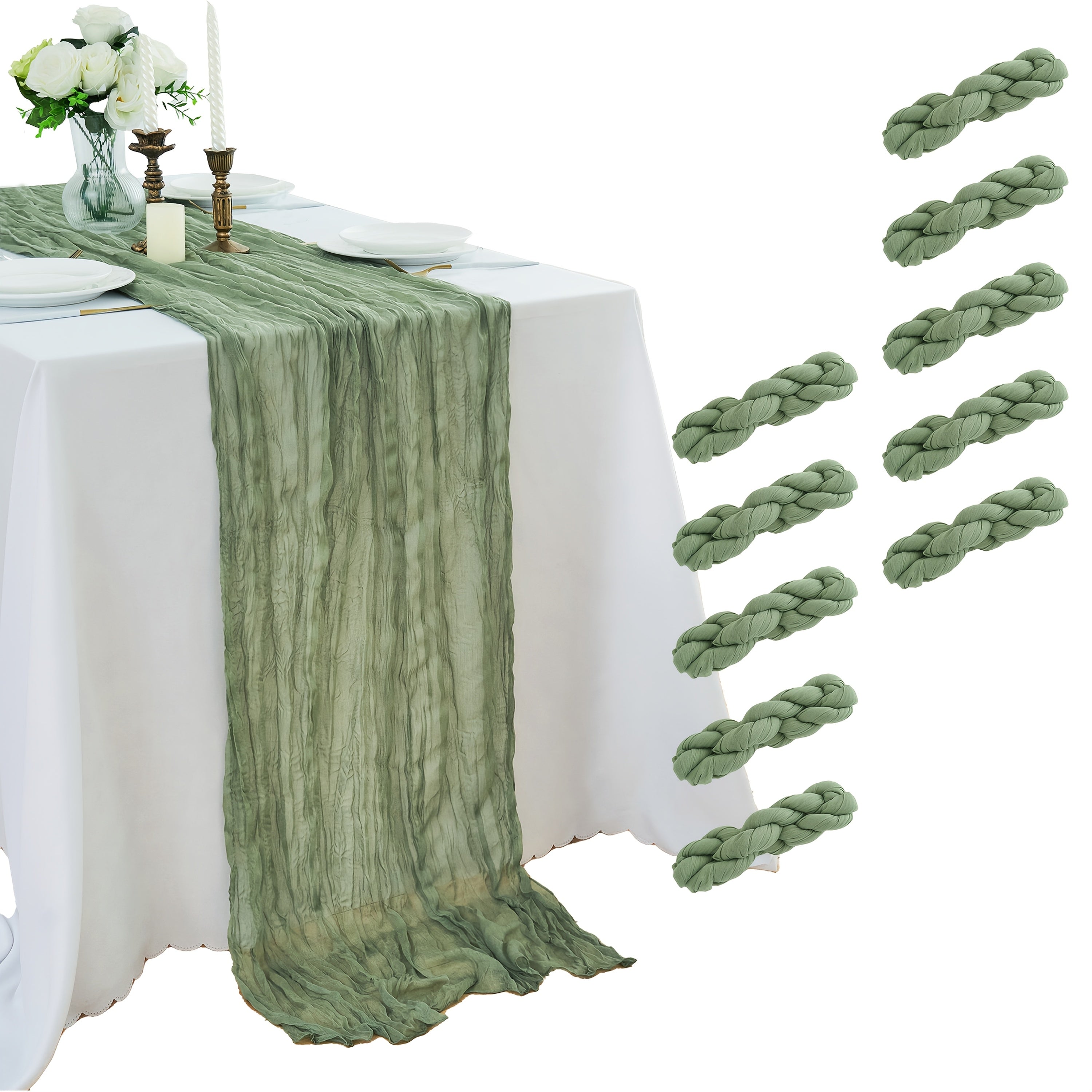 Cheesecloth Table Runner 10 Pack, 10ft Boho Wedding Table Runner for Reception, Rustic Bridal Shower, Party & Home Decor ¨C Dusty Pink, Sage, Lavender