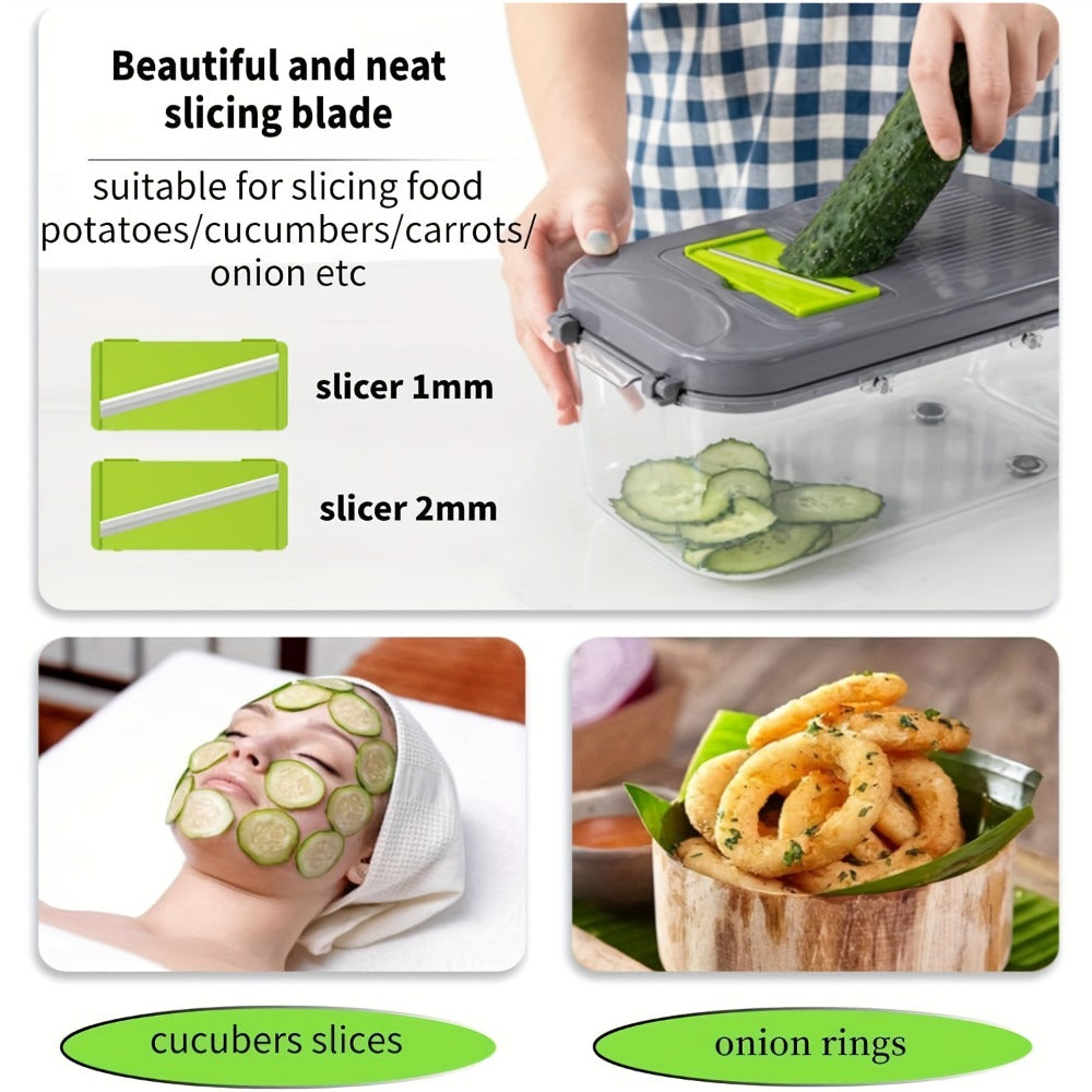 22-in-1 Vegetable Chopper with Container ¨C 13 Blades Food Chopper & Dicer for Onion, Tomato & Veggies with Lemon Squeezer, Safety Lock & Clear Lid