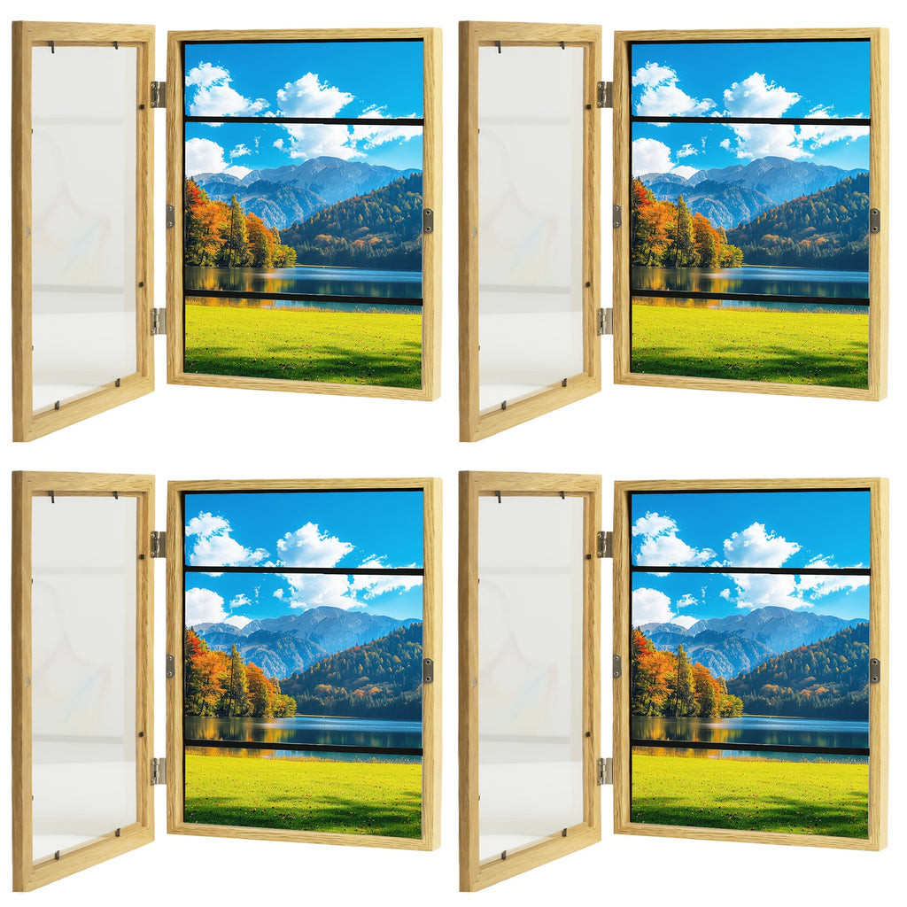 Kids Art Frames Front Opening Changeable Artwork Display Frames for Children Drawings Crafts Photos Wall Gallery - Set of 2 or 4, Black White Wood Grain