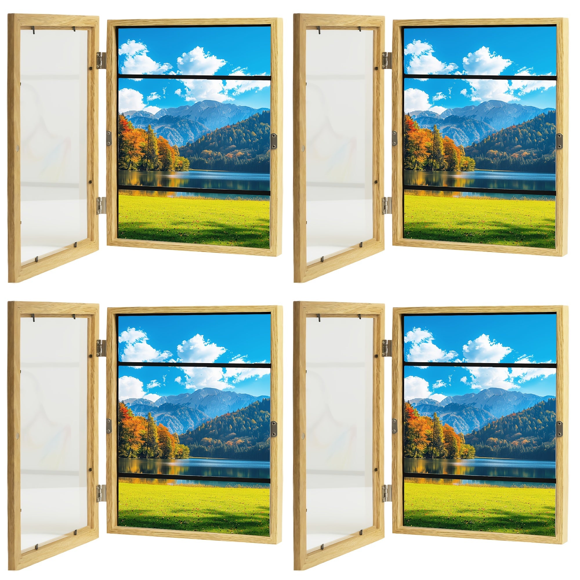 Kids Art Frames Front Opening Changeable Artwork Display Frames for Children Drawings Crafts Photos Wall Gallery - Set of 2 or 4, Black White Wood Grain