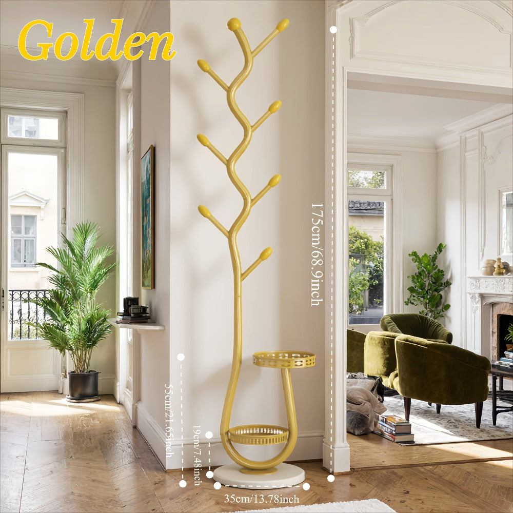 Clothes Rack Freestanding Metal with Shelf - Heavy Duty Garment Rack for Bedroom, Entryway & Closet, Vertical Coat Stand with Bottom Shelf for Coats, Hats, Scarves, Bags | White, Black, Gold