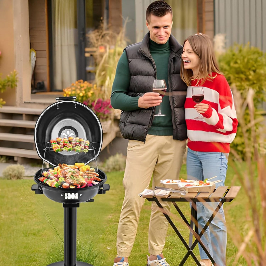 Electric Indoor Grill Smokeless Vertical Design 1.12 SqFt Griddle Warming Rack Adjustable Temp 200-425F Pull-Out Drip Pan 304 Stainless Steel for Steak BBQ Panini Camping