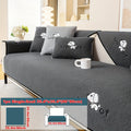 Sherpa Plush Sofa Cover Non-Slip | Thick Fleece Couch Protector, Pet Friendly Furniture Shield, 1 to 4 Seat, Armrest Backrest Pillowcase, Deep Gray Light Gray Coffee Off White