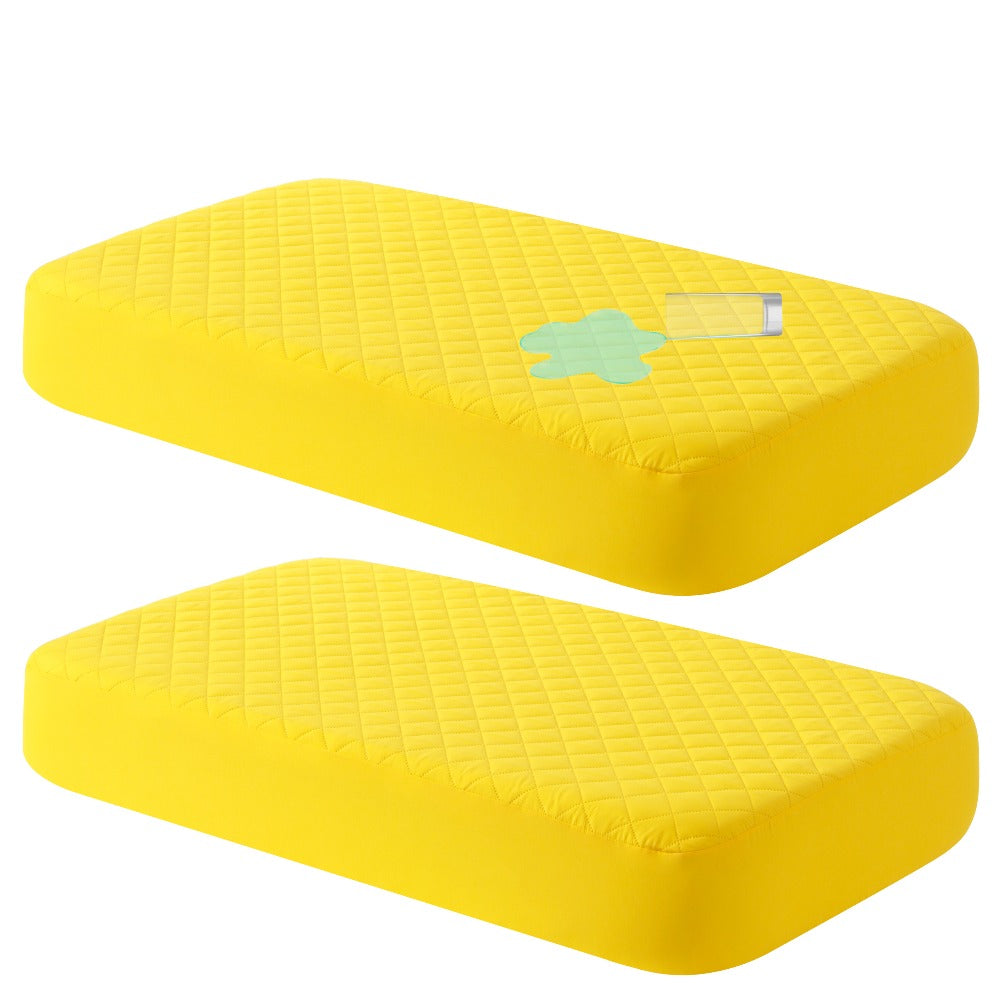 Mini Crib Mattress Protector Fitted Sheet 2 Pack ¨C Quilted Breathable No Noise Baby Mattress Cover | 100% Polyester Protective Play Mat for Standard & Mini Crib | Coffee, Black & Yellow