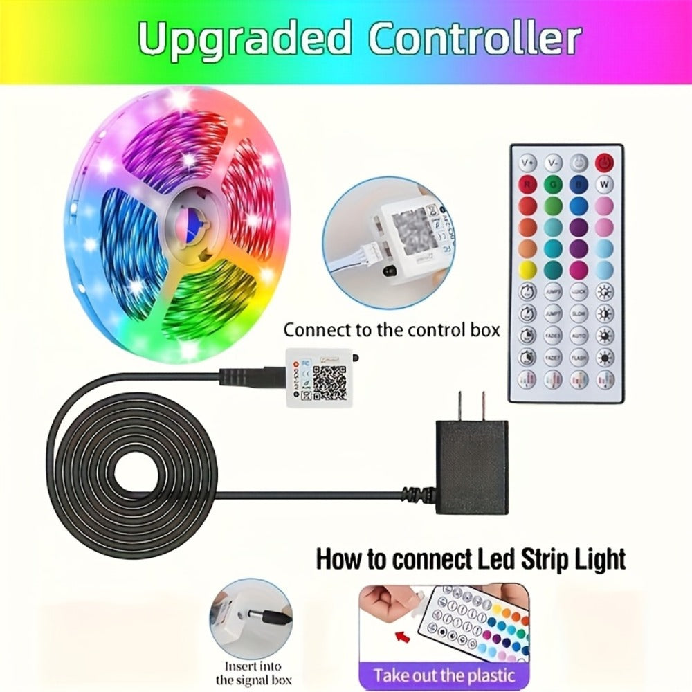 Color Changing LED Strip Lights 100FT with App Control & 44-Key Remote, 24V RGB Music Sync, Adjustable Brightness, Bedroom Kitchen Living Room Home Christmas Party Decoration with 24V Adapter Included