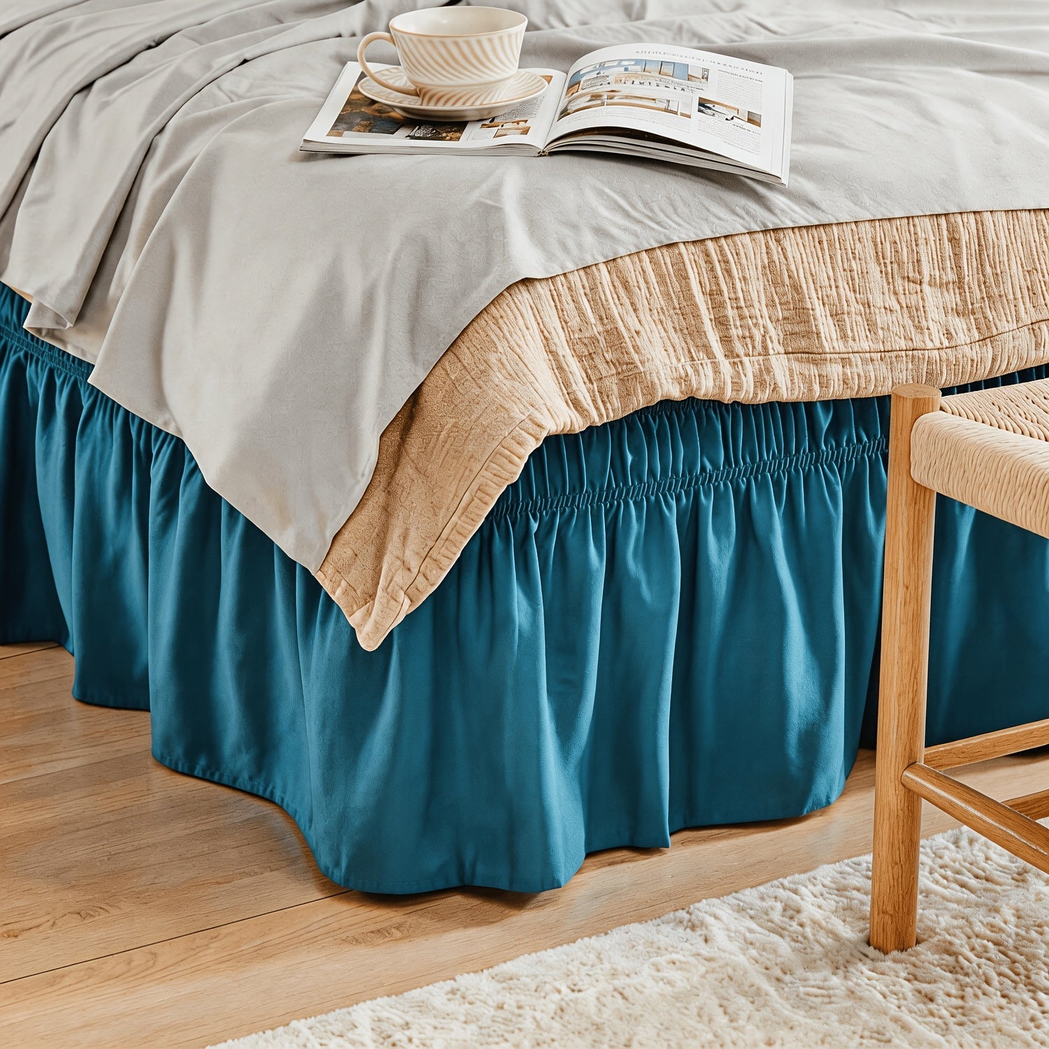Ruffled Bed Skirt with Adjustable Elastic - Twin Full Queen King, 15-Inch Drop, Machine Washable, 30 Colors