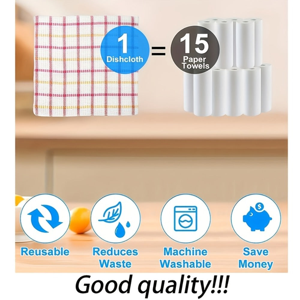 Kitchen Dish Cloths Set 12 Pcs ¨C Super Absorbent Waffle Weave Dishwashing & Scrubbing Towels, Christmas Holiday Plaid Pattern, Assorted Colors, 12x12 Inch Reusable Cleaning Cloths
