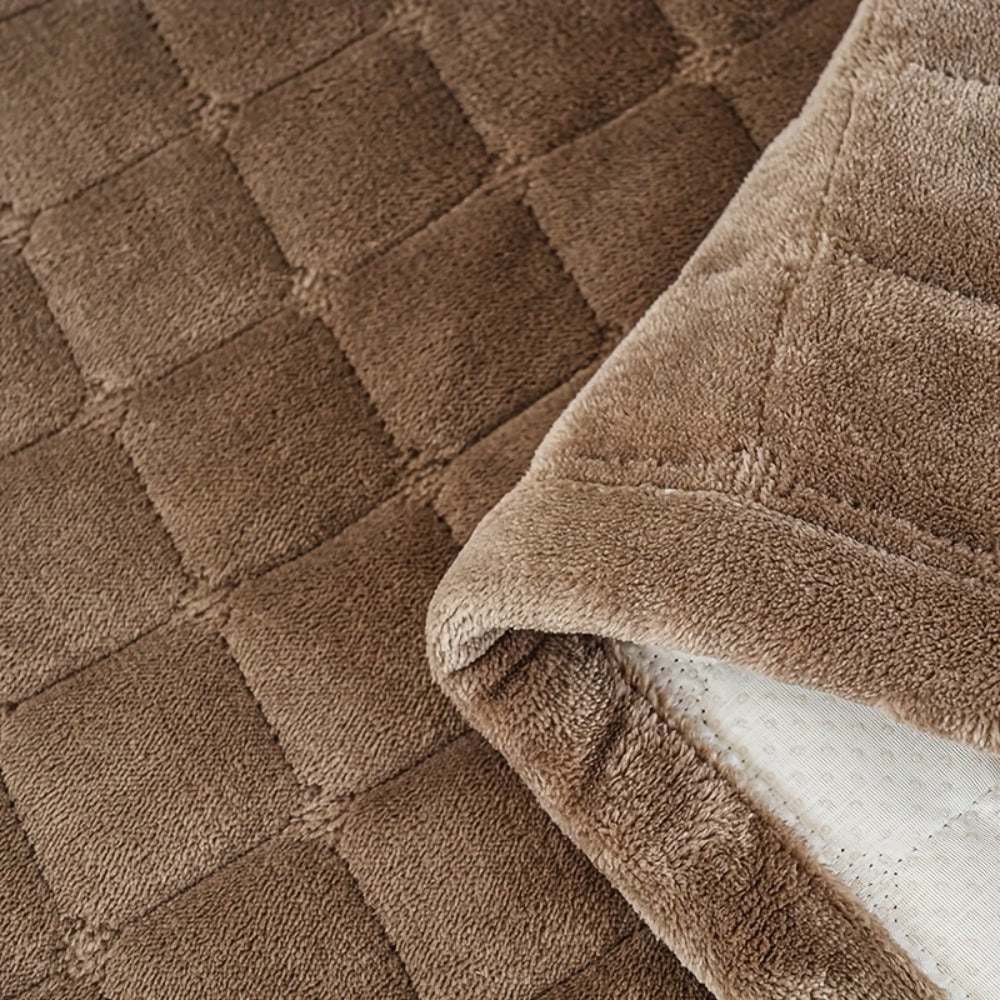 Sofa Cushion Cover Flannel Non-Slip Bohemian Style Soft Plush Couch Cover - Machine Washable Solid Color Slipcover for 2/3/4-Seater Sofa Living Room Bedroom Office, Coffee Gray White, Easy Care