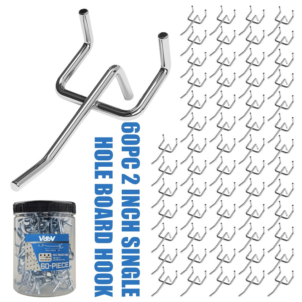 Pegboard Hooks 60pcs Stainless Steel 2 Inch Single Hole ¨C 1-Inch Spacing Board Hooks for Tool Organization in Garage Workshop Warehouse Garden & Storage