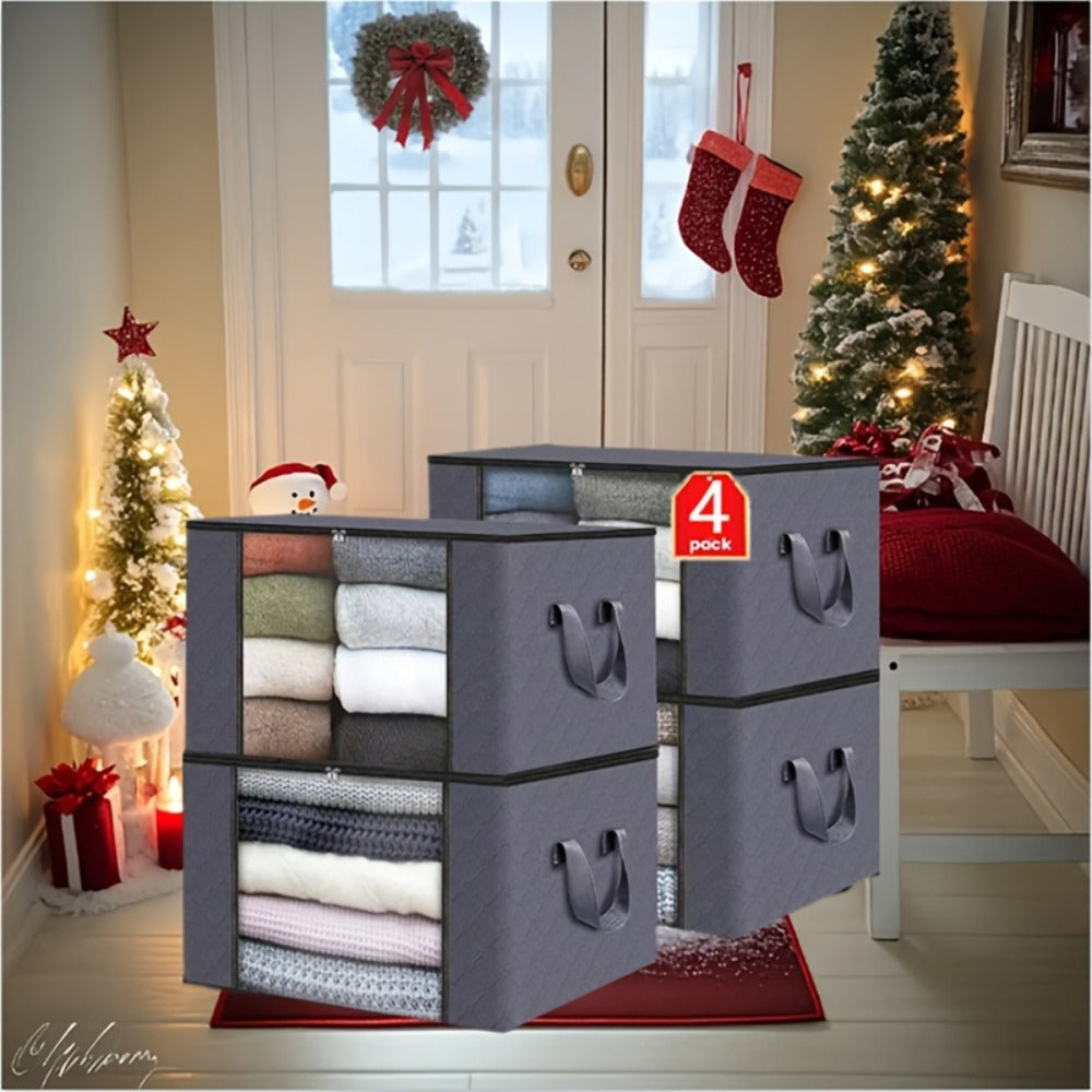 Large Capacity Storage Bags 4-Pack ¨C 23.78 Gallon Foldable Closet Organizer Bins with Reinforced Handles for Clothing, Blankets, Comforters, Bedding & Under-Bed Storage ¨C Black & Gray