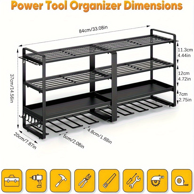 Wall Mounted Power Tool Organizer Rack ¨C Heavy Duty Metal Drill Holder with 2/3/4 Layer Floating Shelf | Garage Tool Storage for Cordless Drills, Screwdrivers & Power Tools | No Electricity Needed
