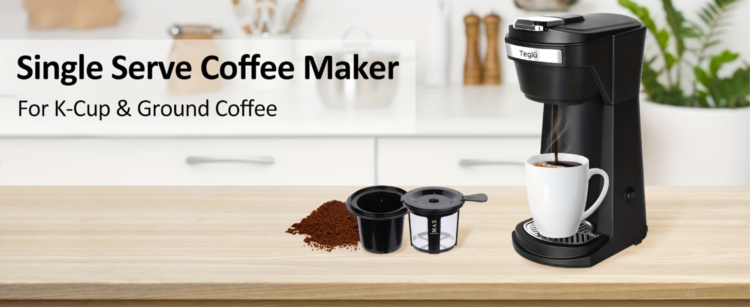Single Serve Coffee Maker 2-in-1 for K-Cup Pods and Ground Coffee One-Button Operation 6-14oz Brew Sizes Auto Shut-Off Stainless Steel Drip Coffee Machine Blue Black Red Grey