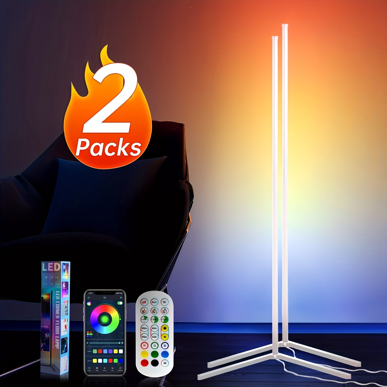 RGB Corner Floor Lamp 16 Million Color Changing LED Smart Light - 56 Inch Adjustable Height, APP & Remote Control, Music Sync, USB Powered Modern Standing Lamp for Game Room Living Room Bedroom Party Decor
