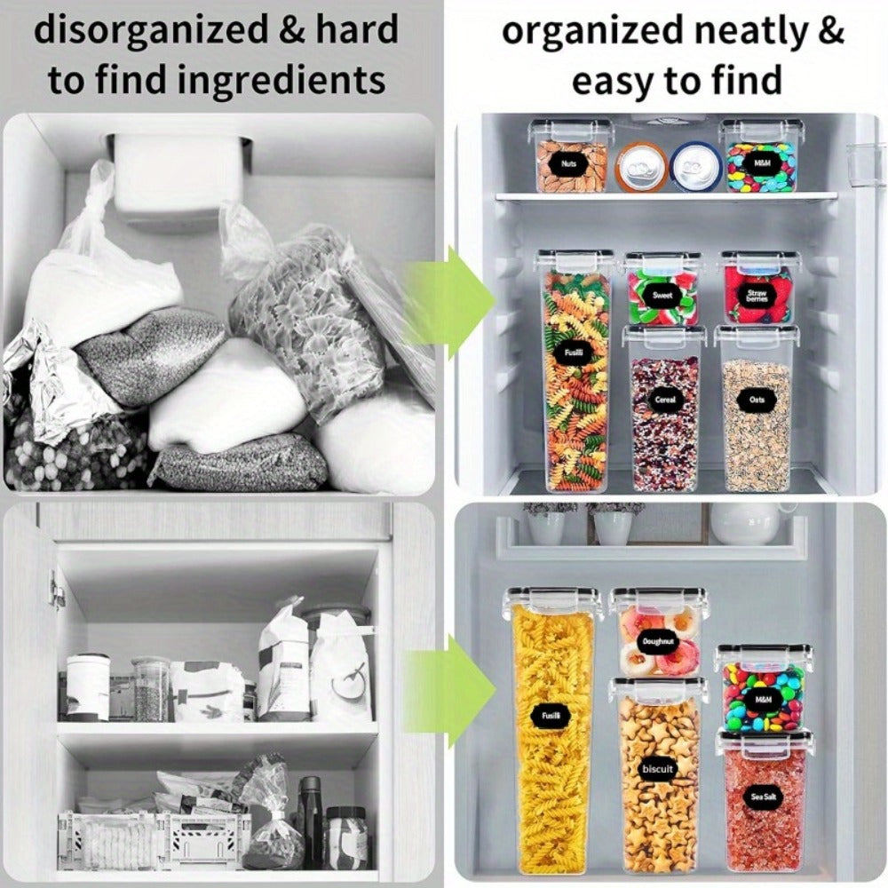 Food Storage Containers with Flip Top Lids - Airtight Plastic Jar Set for Pantry Kitchen Organization, Includes Reusable Labels and Marker, Dishwasher Safe, Available in 6, 12, 14, 20, 48 and 84 Piece Sets for Home Travel and Outdoor Use