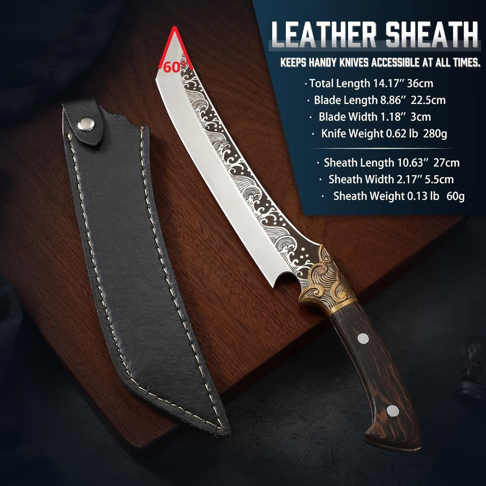 Carving Knife 8.86 Inch High Carbon Steel Brisket Knife Full Tang Ergonomic Handle with Leather Sheath Razor Sharp Meat Cutting Slicing BBQ Grilling Gift for Men Women