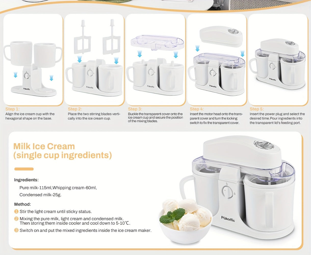 Ice Cream Maker 1 Quart Homemade Ice Cream Machine for Soft Serve Frozen Yogurt Smoothies Gelato Easy Clean Separate Bowl Design Compact Electric Dessert Maker