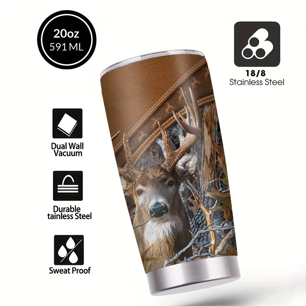 Stainless Steel Tumbler 20oz Forest Hunting Design Insulated Cup with Lid & Straw Travel Coffee Mug Hot Cold Drinks Camping Gift for Men Birthday Halloween
