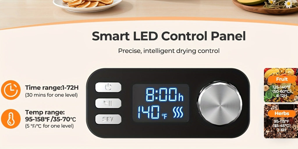 Food Dehydrator Machine 5-Tray with Adjustable Temperature Control and 72-Hour Timer - Electric Food Dryer for Jerky Fruit Herbs Dog Treats Snacks, 240W LED Display Dehydrator with Recipe Book Included