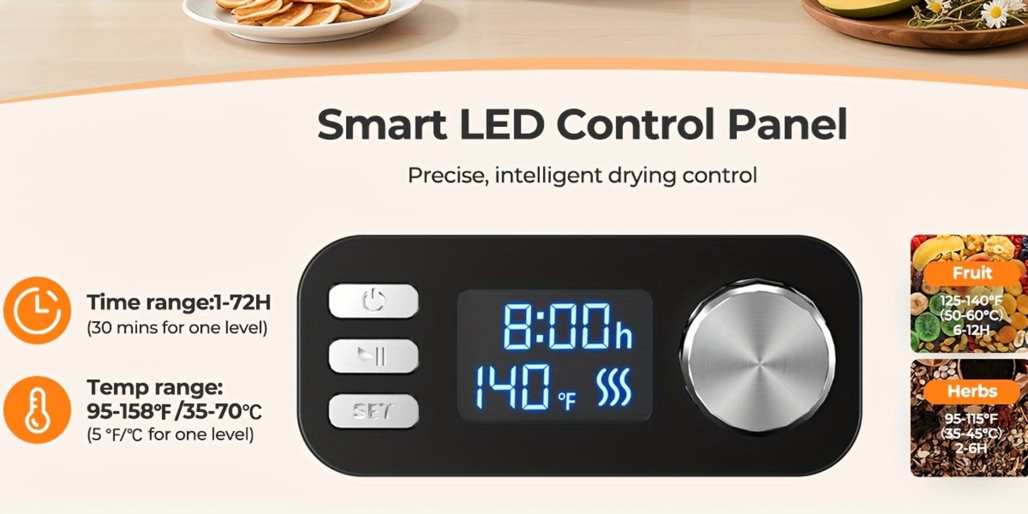 Food Dehydrator Machine 5-Tray with Adjustable Temperature Control and 72-Hour Timer - Electric Food Dryer for Jerky Fruit Herbs Dog Treats Snacks, 240W LED Display Dehydrator with Recipe Book Included