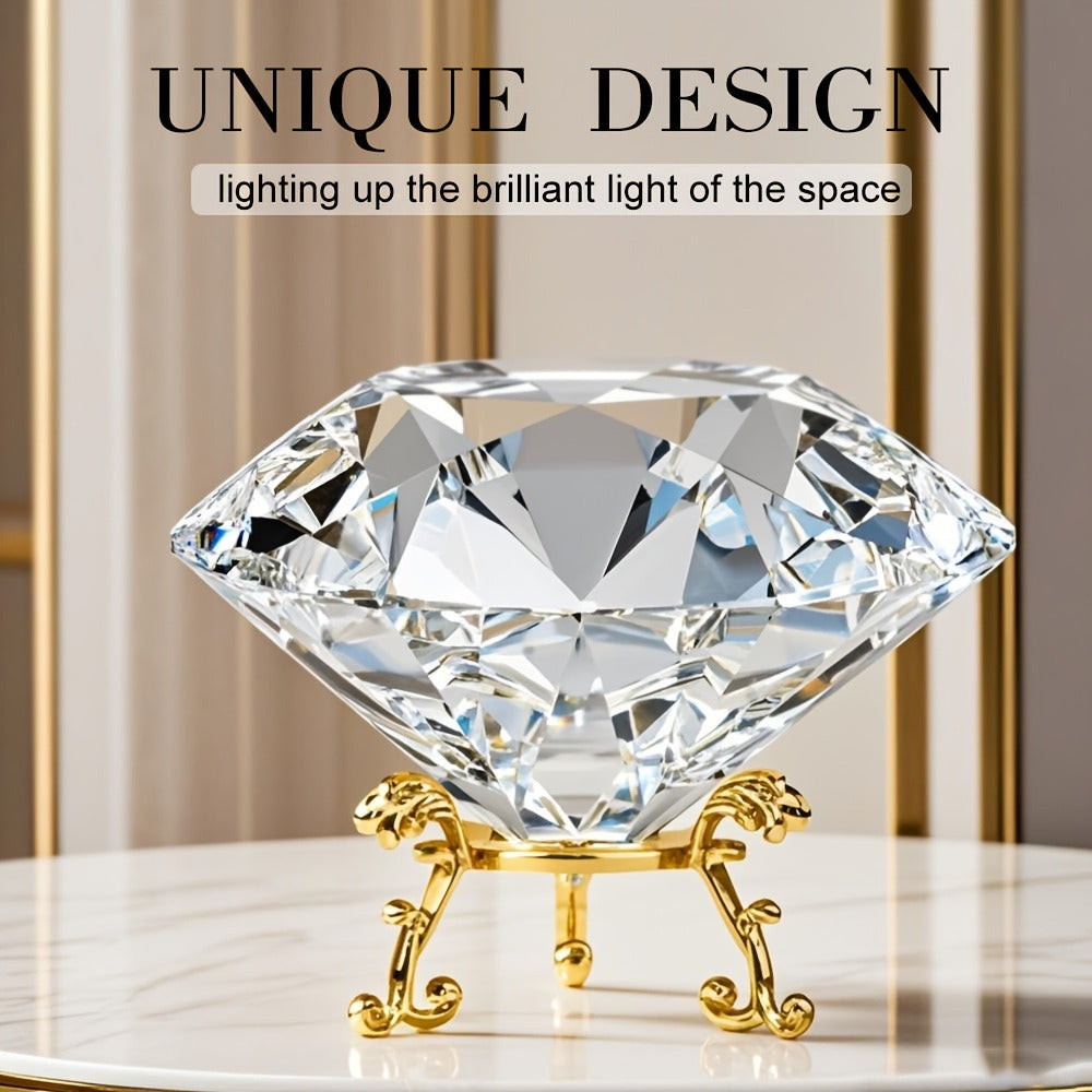 Crystal Sun Catcher with Gold Stand - Quadrilateral Decorative Crystal Stone Paperweight Rainbow Light Prism for Living Room Bedroom Home Decor Holiday Gift Christmas Valentine's Day