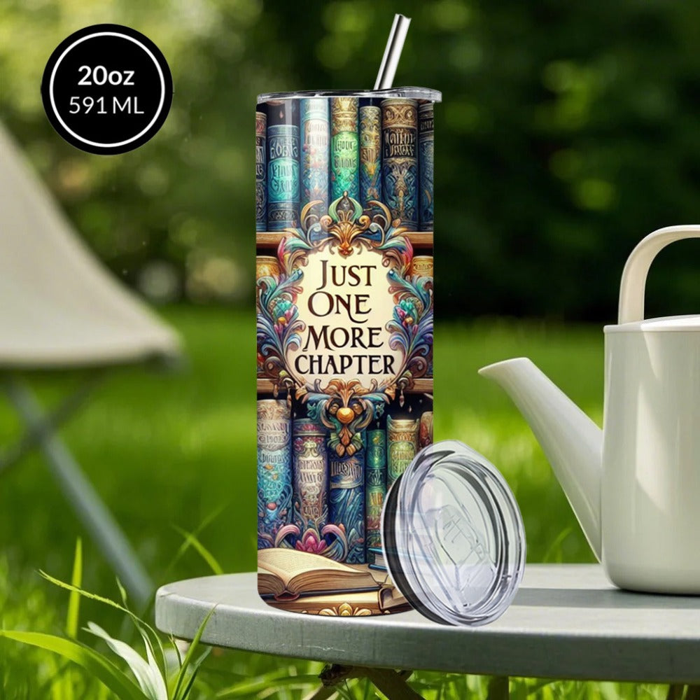 Vintage Bookshelf Insulated Tumbler 20oz - Stainless Steel Travel Mug with Lid & Straw Hot Cold Drinks Coffee Cup Camping Drinkware Gift for Book Lovers (Multicolored)