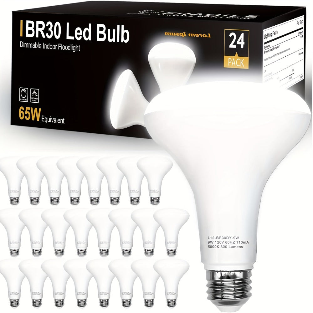 BR30 LED Flood Light Bulbs Dimmable 9W = 65W Equivalent 800 Lumens E26 Base CRI 80+ Recessed Light Bulbs for Ceiling Kitchen ¨C 2700K Soft White or 5000K Daylight ¨C Available in 6-Pack & 24-Pack