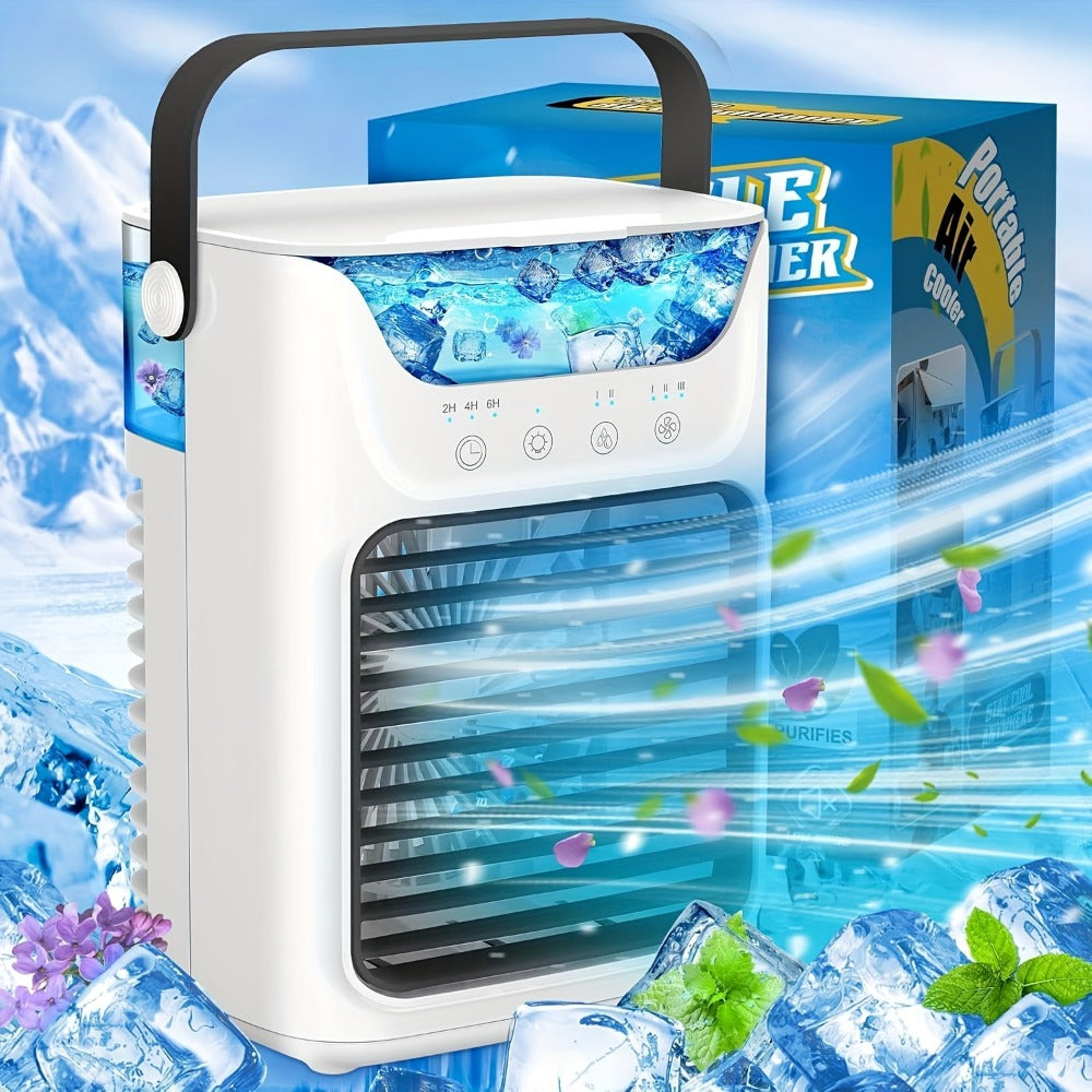 Portable Mini Air Conditioner Fan | Personal Evaporative Cooler with 3-Speed Settings & Timer, Quiet Desktop Cooling Fan for Room, Home, Office & Car Use ¨C USB Powered, Compact Design
