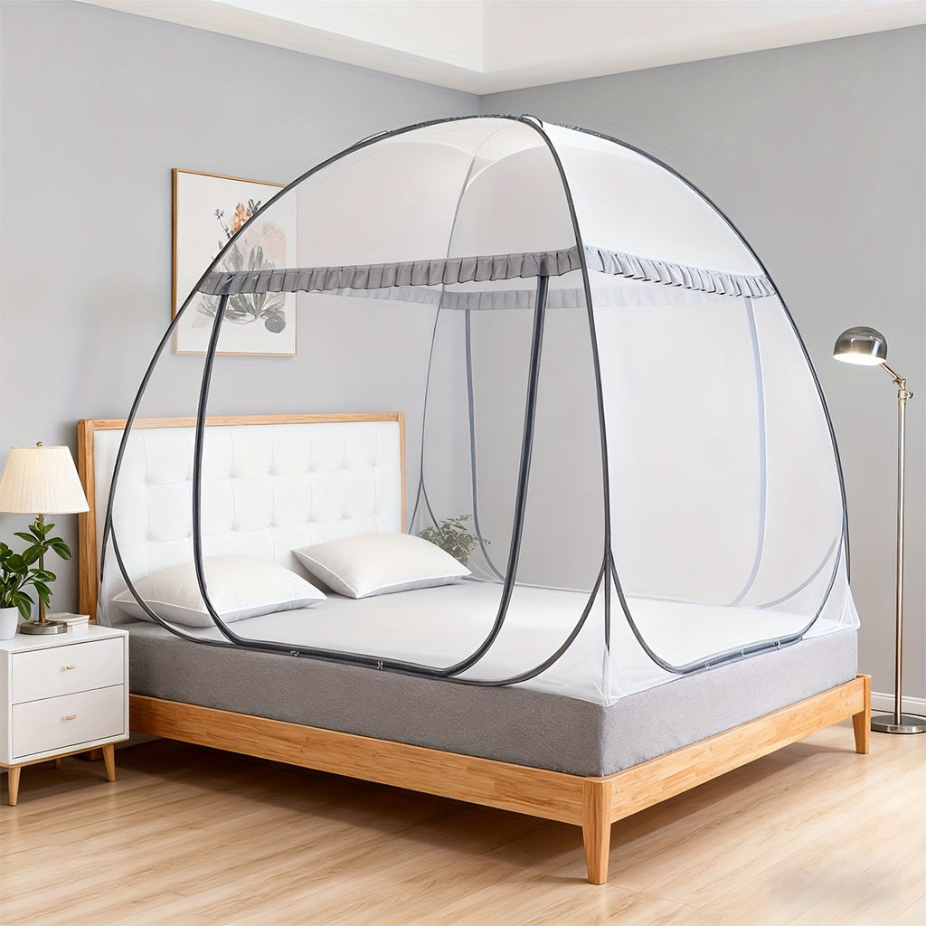 Mosquito Net for Bed Pop Up Bed Canopy 360¡ã Protection Portable Foldable Yurt Mosquito Net with U-Shaped Zipper Ruffled Design Anti-Mosquito Indoor Bedroom Canopy Gray Blue Multiple Sizes