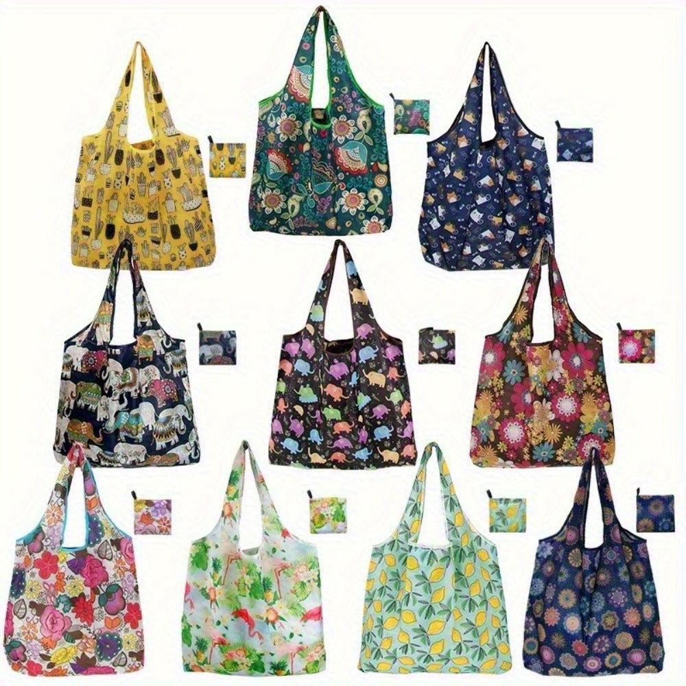 Reusable Shopping Bags Extra Large Set of 8 | 50 lb Foldable Zipper Tote Bags | Non-Woven Leak-Proof Machine Washable | Grocery Beach Picnic Bags Floral Animal Solid Patterns