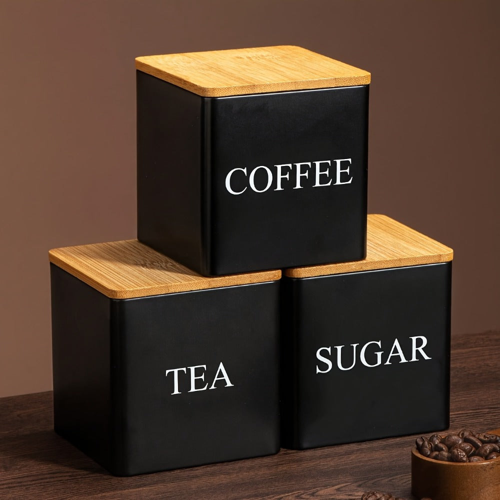 Black & White Ceramic Storage Jars Set of 3 ¨C Airtight Kitchen Canisters for Coffee Beans, Tea, Sugar & Spices
