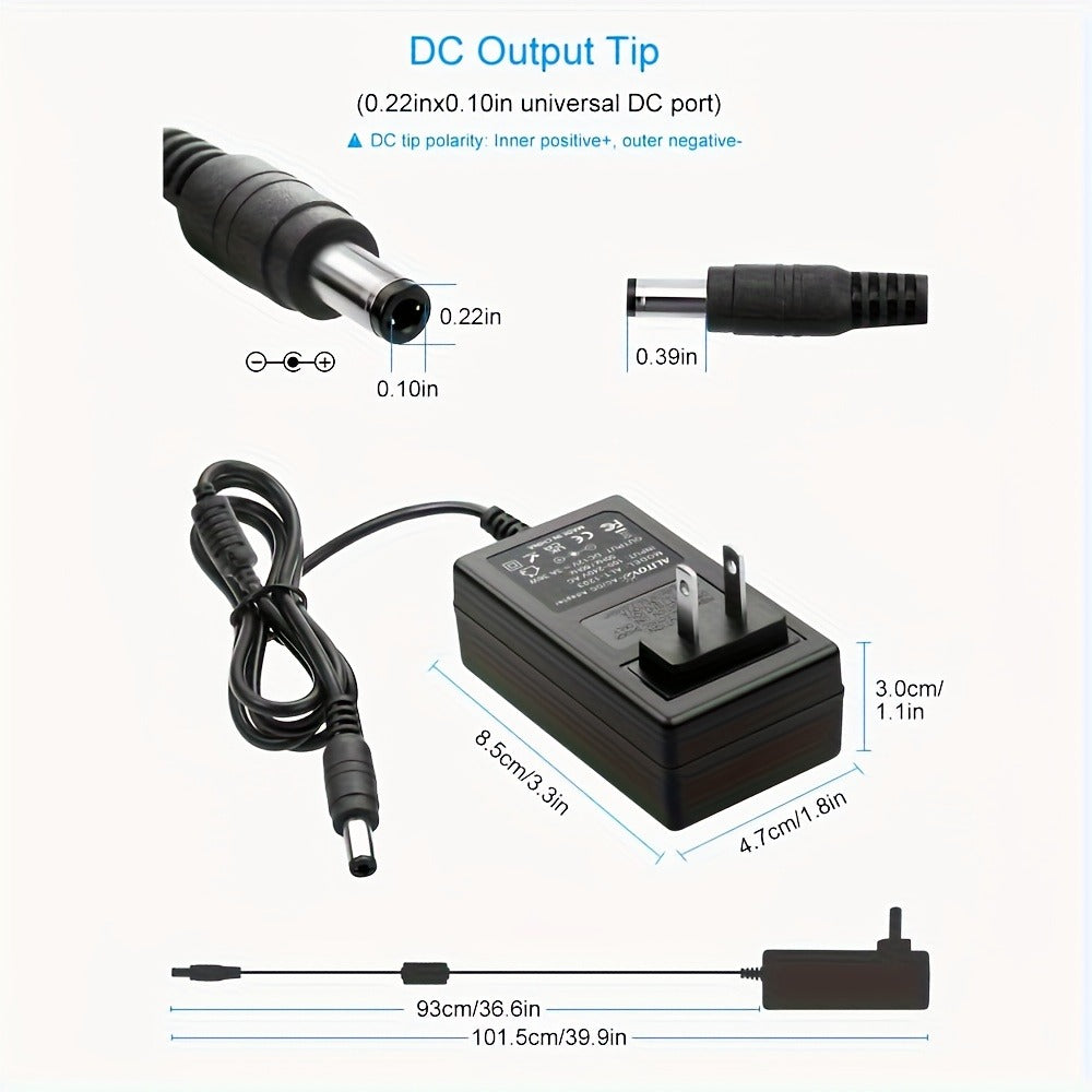 12V 3A DC Power Adapter 36W with 10 Interchangeable Tips - Universal AC 100-240V Input, Short Circuit & Overvoltage Protection, Stable Output for CCTV Camera, LED Strip, Router, TV Box & More