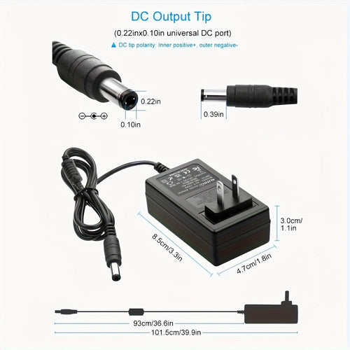 12V 3A DC Power Adapter 36W with 10 Interchangeable Tips - Universal AC 100-240V Input, Short Circuit & Overvoltage Protection, Stable Output for CCTV Camera, LED Strip, Router, TV Box & More