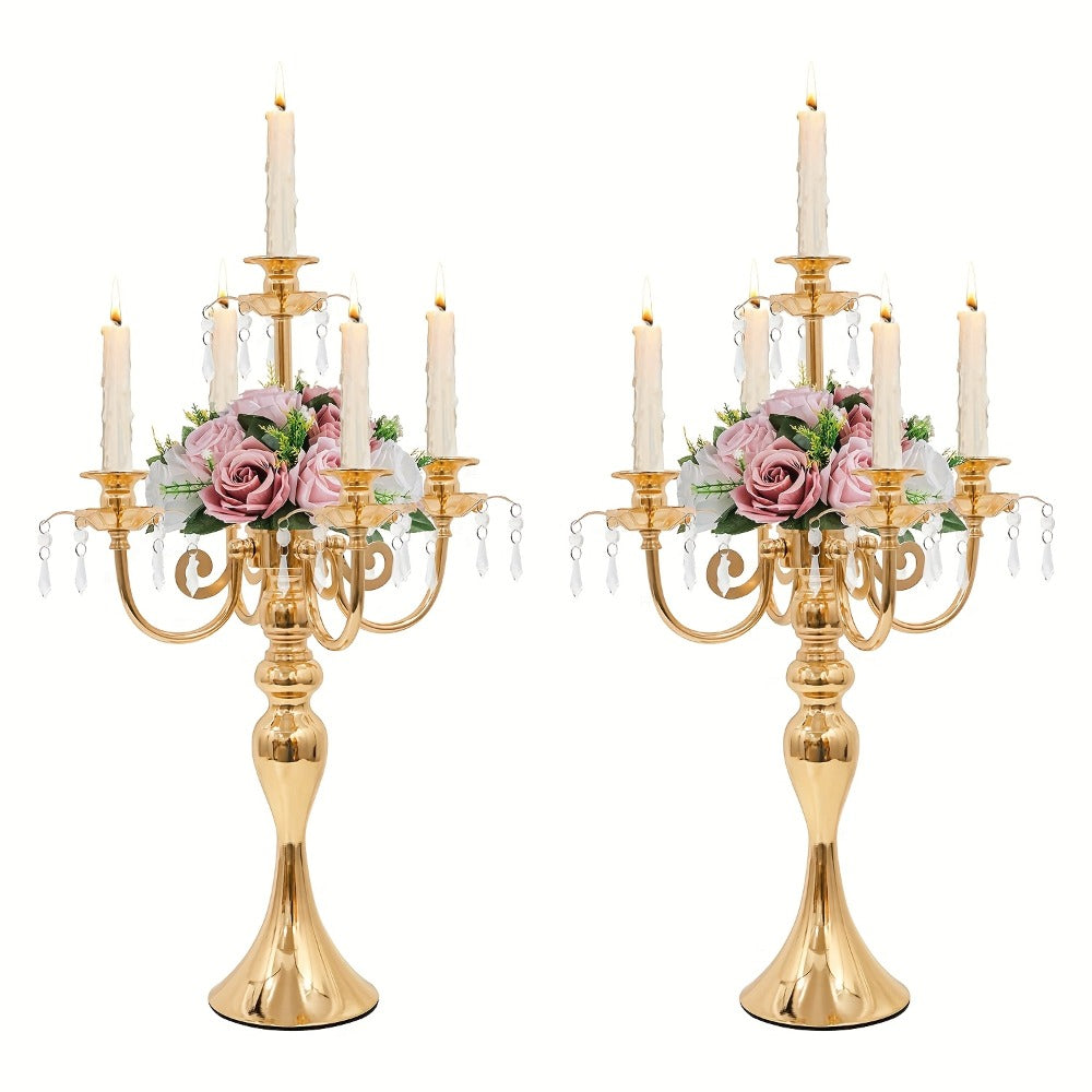 Metal Candelabra Centerpiece 2 Pack ¨C 5-Arm Golden Taper Candle Holder Stand 20.3¡± Tall for Wedding Table Decor, Party, Church, Dining Room, Christmas & Halloween Vintage Event Decoration