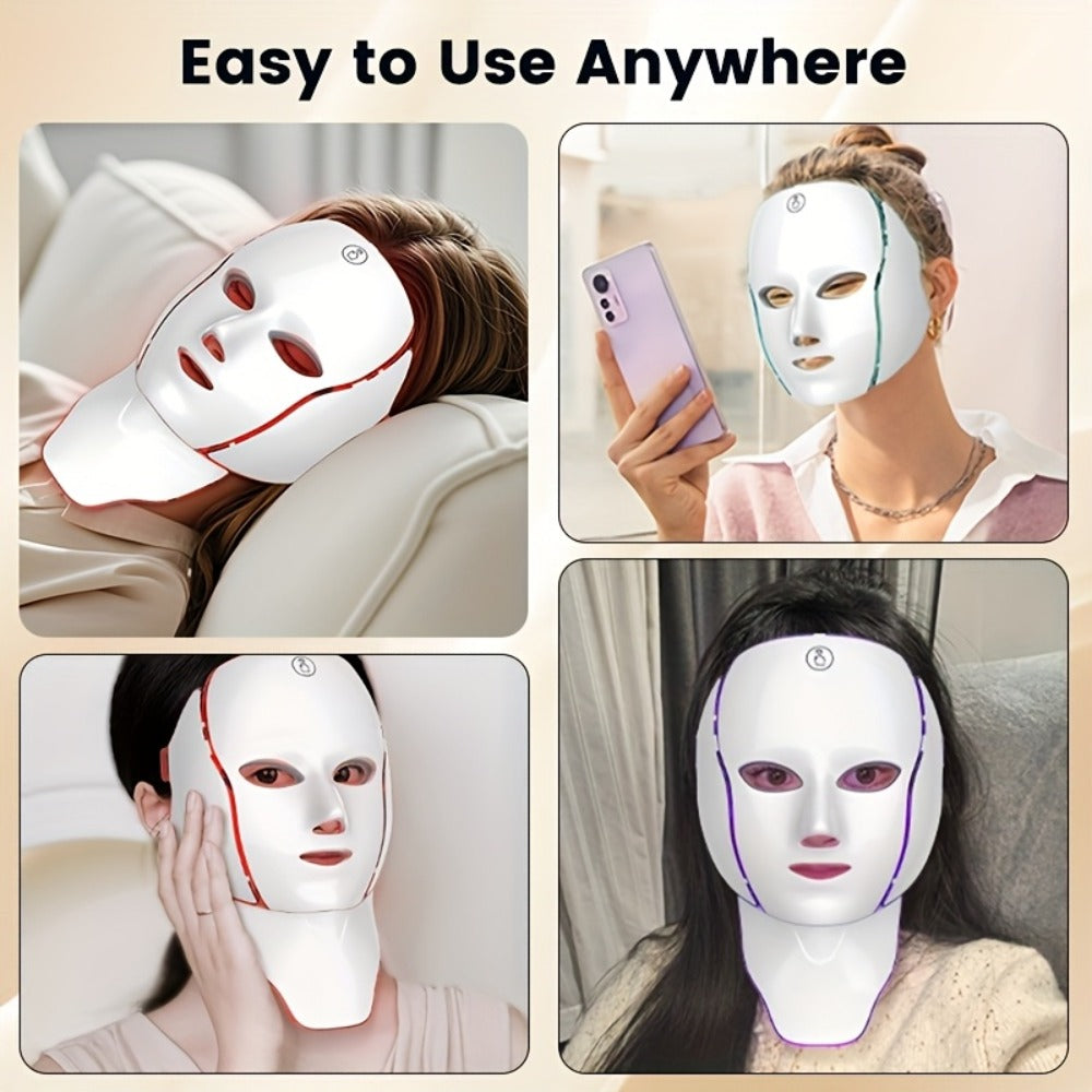 7-Color LED Light Therapy Facial Mask Device ¨C Skincare Beauty Tool for Face & Neck, USB Rechargeable, Anti-Aging Red Light, Acne Blue Light, Skin Rejuvenation Gift