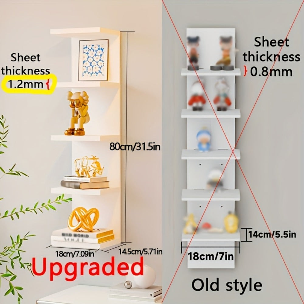 5-Tier Floating Wall Shelf Wall-Mounted Storage Rack 31.5¡± - Space Saving Display Shelves for Bedroom Living Room Oak Finish Easy Install Thickened Suspended Wall Organizer