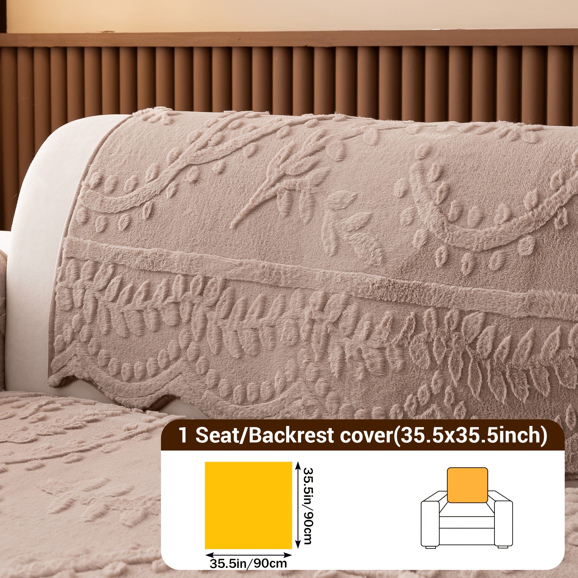 Faux Rabbit Fur Plush Sofa Cover Non-Slip | Thickened Quilted Couch Cushion, Machine Washable Pet Friendly, 1 to 4 Seat Armrest Backrest, White Light Grey Brown, Home Winter Decor
