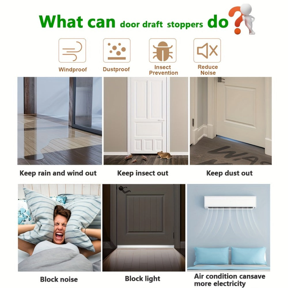 Door Draft Stopper 2pcs Silicone Weather Stripping 37¡± Under Door Seal Strip with Strong Adhesive ¨C Noise Reduction, Energy Saving, Easy Install for Interior & Exterior Doors, Brown & Black