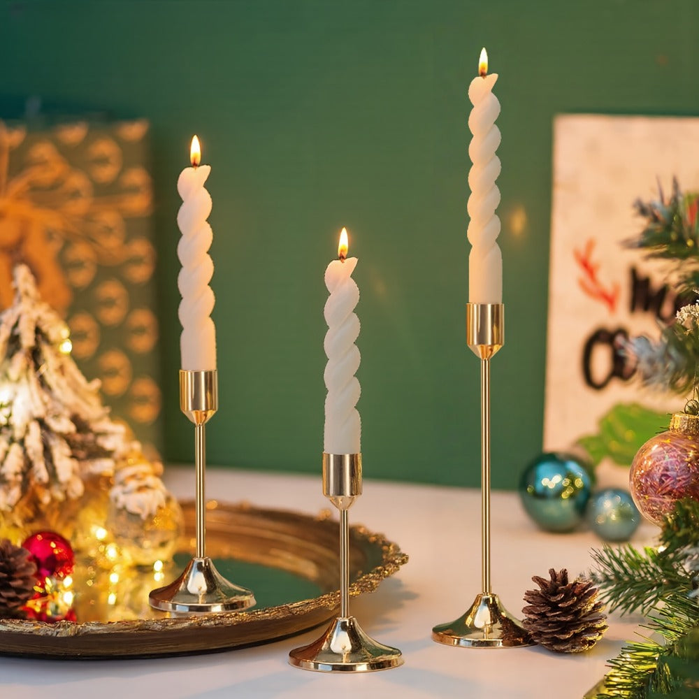 12pcs Metal Taper Candle Holders Set - Modern Tapered Design, Polished Finish, Tabletop Centerpiece for Christmas, Halloween, Weddings & Home Decor (Candles Not Included)