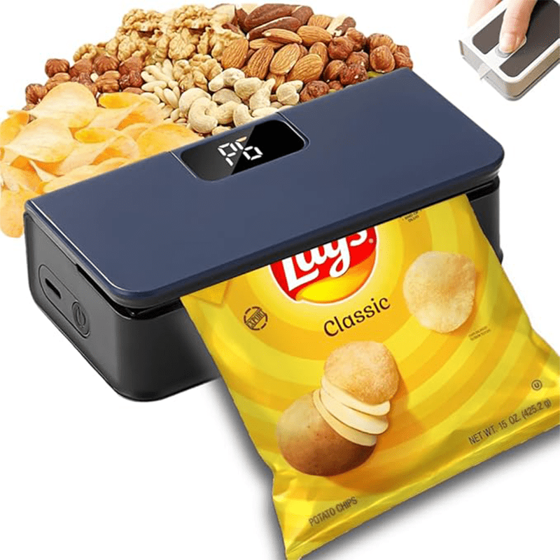 Portable Mini Bag Sealer USB Rechargeable ¨C Handheld Food Sealer with Built-In Cutter for Fruits, Vegetables, Snacks & Chips ¨C Compact Kitchen & Outdoor Picnic Sealing Tool, White & Blue