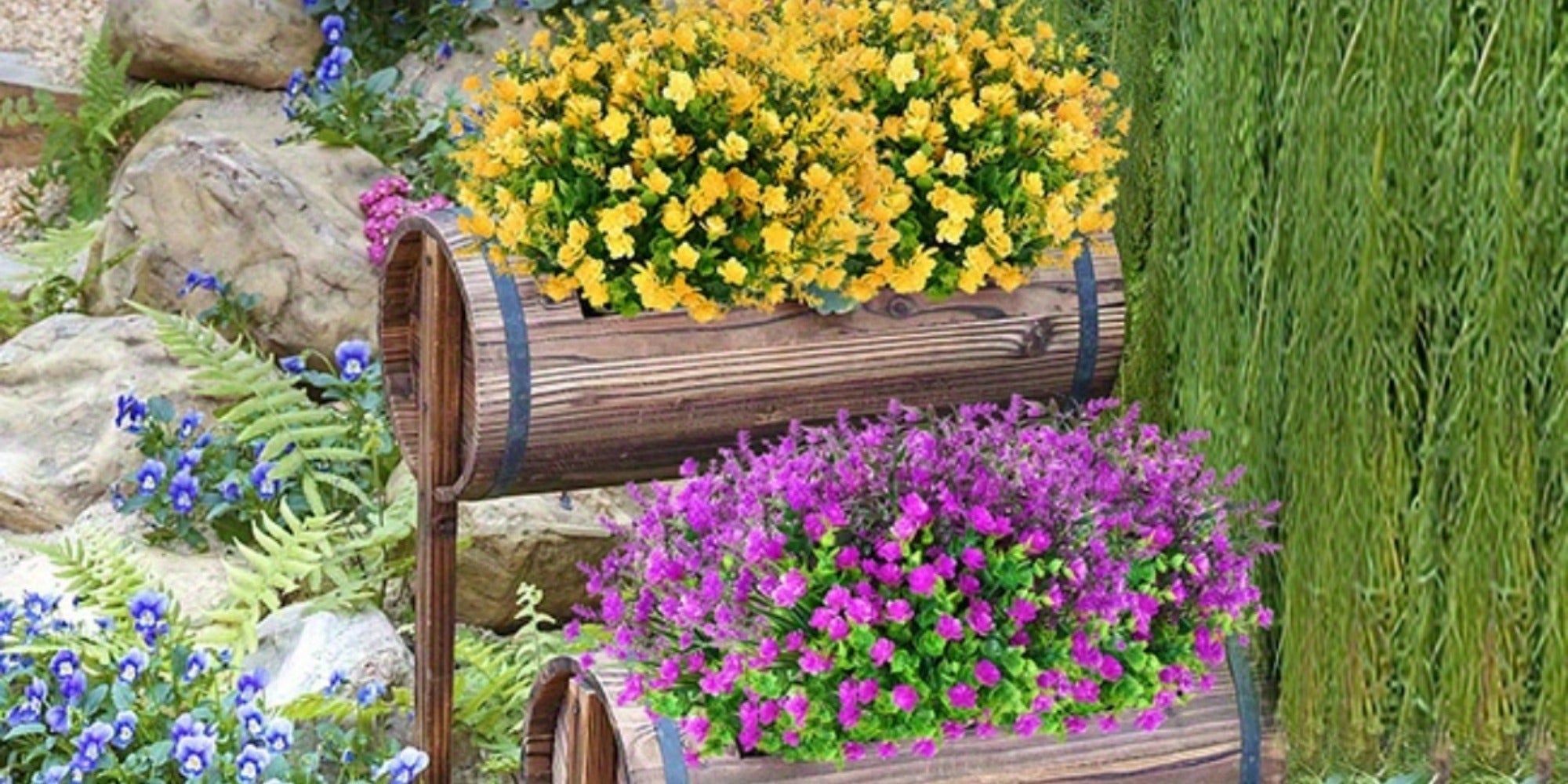 Artificial Flowers Outdoor UV Resistant Faux Daisy Bundles for Porch Patio Garden Decor - 9/18/27/36 Bundles Multicolor Realistic Fake Flowers Spring Summer Window Box Hanging Planter