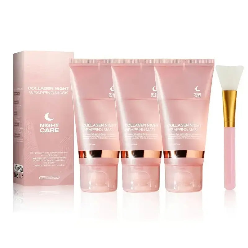 Collagen Night Mask with Brush Overnight Face Mask Hydrating Anti-Aging Sleeping Mask Elasticity Repair Skin Care for All Skin Types