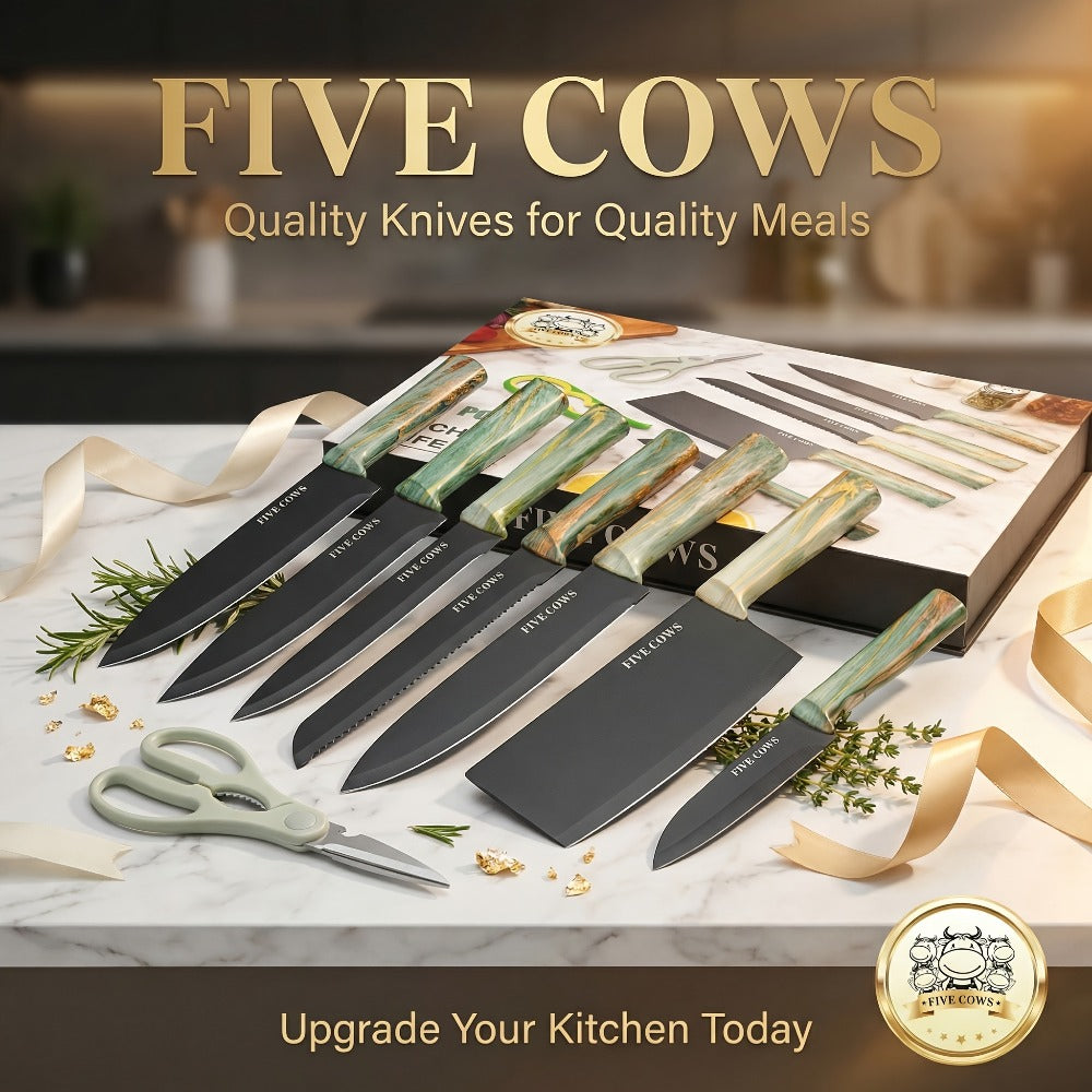 Kitchen Knife Set High Carbon Steel Hand Forged Chef Knives with Case Non-Stick Black Blade Butcher Cleaver Meat Cutting Vegetable Chopping Camping BBQ Outdoor Holiday Gift