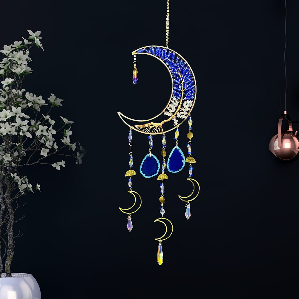 Moon Agate Tree Hanging Ornament Handmade Boho Suncatcher Wall Decor - Crystal Window Sun Catcher Gift for Mom Friends Women Birthday Christmas Holiday Home Decoration