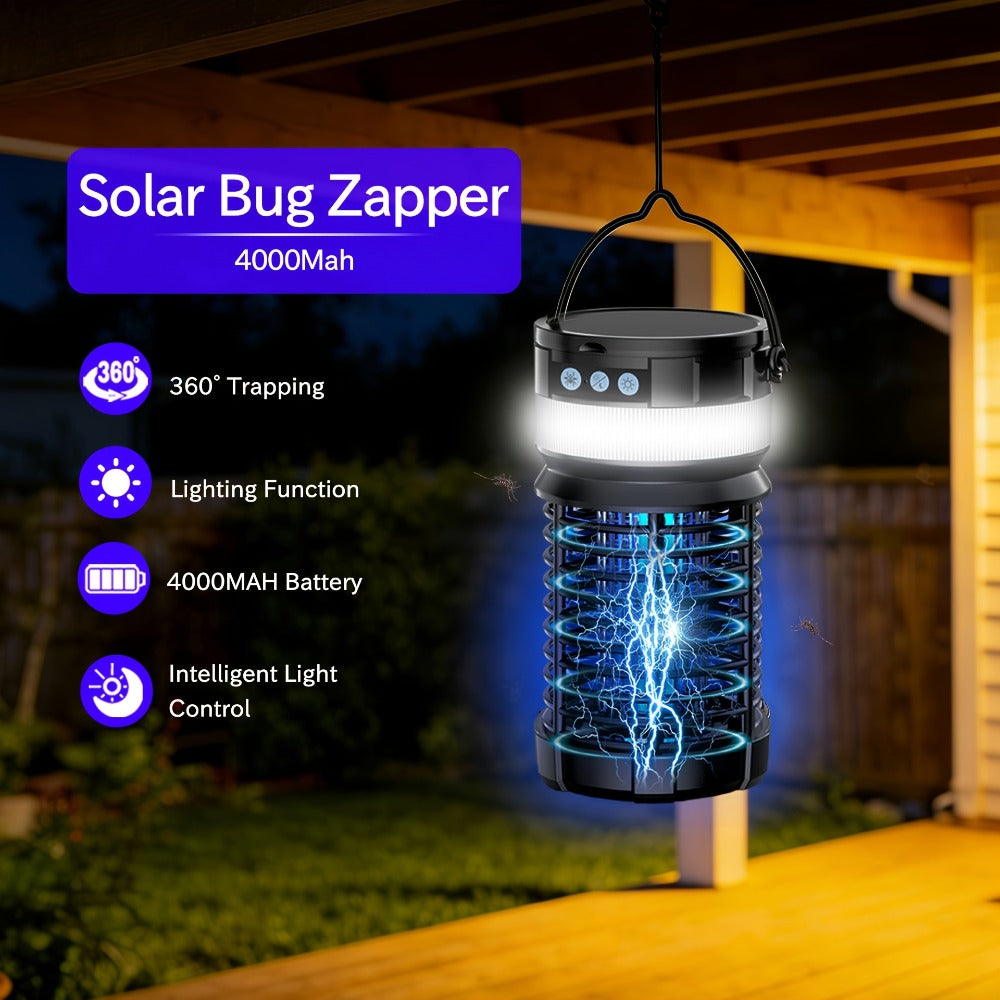 Solar Bug Zapper Outdoor 4000mAh Rechargeable UV Light Mosquito Zapper Electric Fly Trap Insect Killer with Remote Control Night Light Mode for Indoor Outdoor Patio Garden Camping Mosquito Fly Gnat