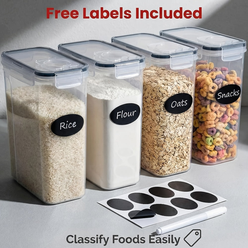 Airtight Food Storage Containers 4 Pack Extra Large 4L/135oz - BPA-Free Plastic Cereal Canisters with Pour Spout for Pantry Organization, Grain, Nuts, Flour & Rice Storage, Includes Labels & Marker