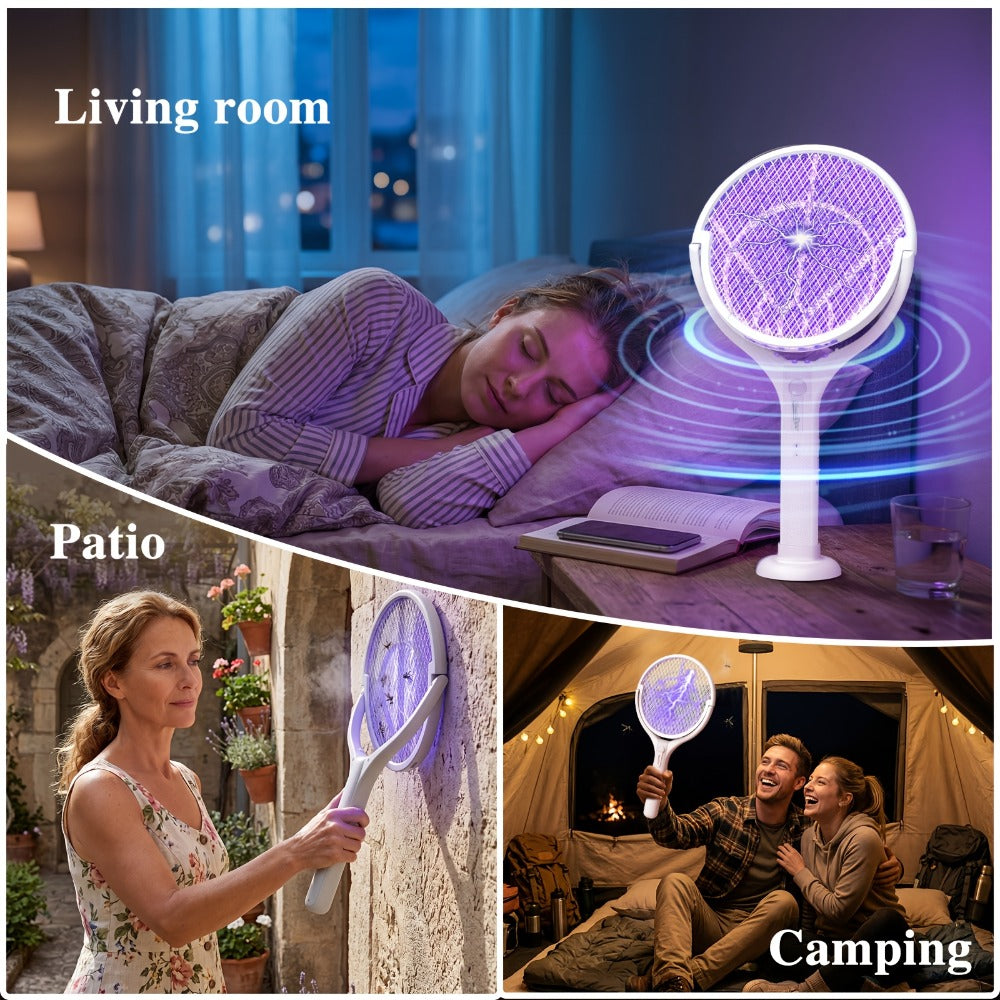 Electric Fly Swatter Racket 4000V ¨C Rechargeable Mosquito Killer Zapper with Auto One-Touch Kill, Detachable Head, USB Type-C Charging, Cordless Bug Zapper for Indoor & Outdoor Use, Pet-Safe Pest Control